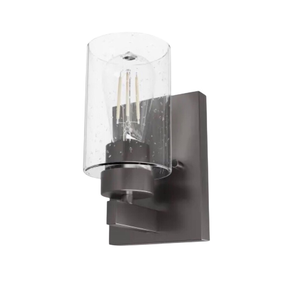 Hunter 13073 Noble Bronze/Clear Seeded Glass Wall Sconce Lighting Black New